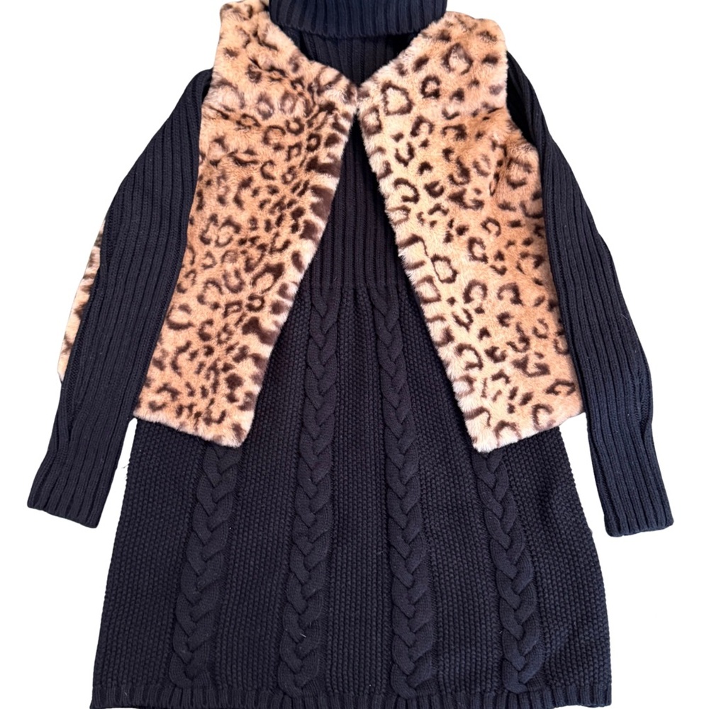 Rachel Zoe Black Knit Dress with Leopard Print Accent